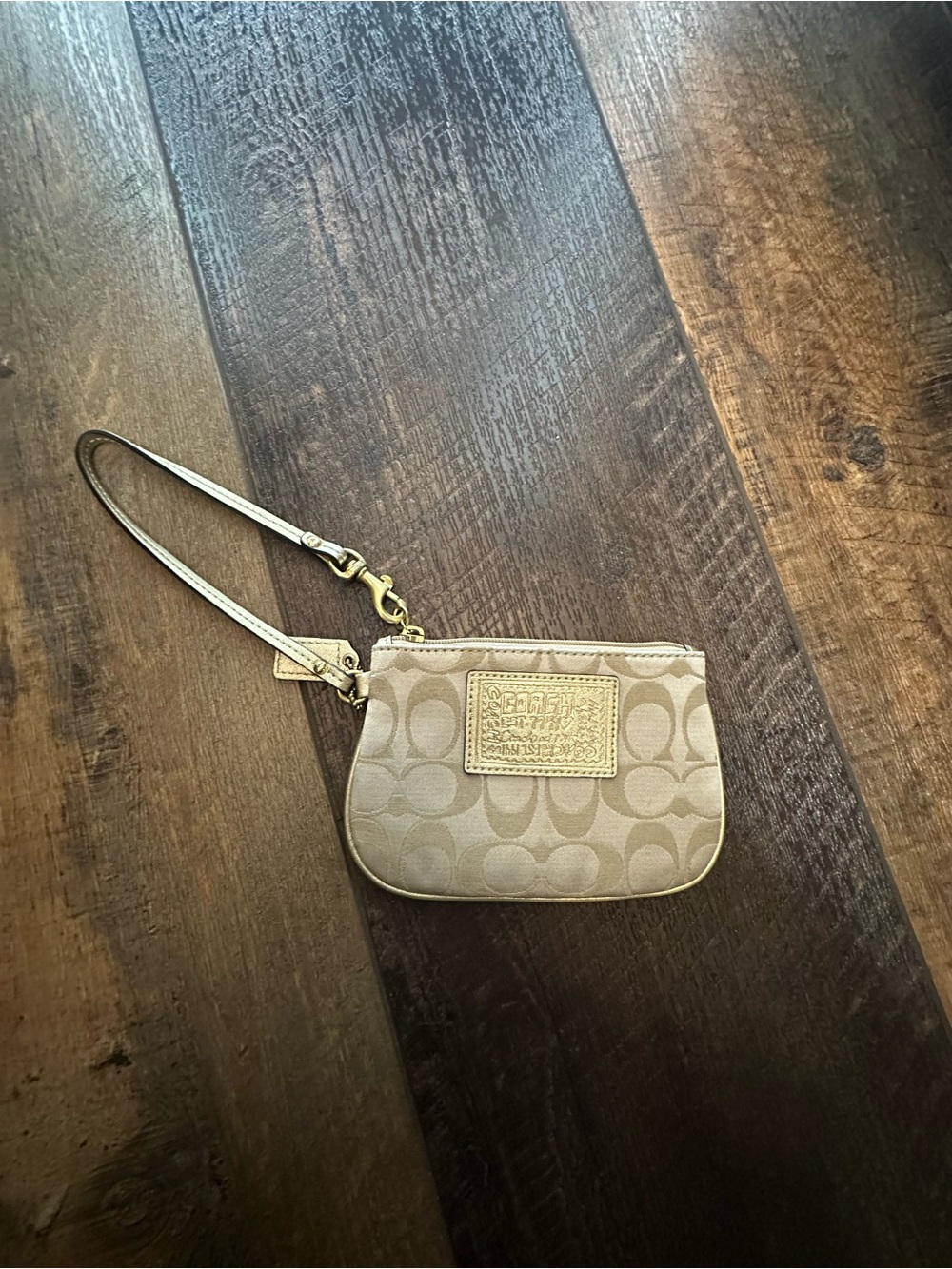 Coach Signature Tan & Gold Wristlet